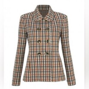 CAbi Jazzy Jacket-Toffee Plaid Blazer Sz M Preppy Office Old Money Academia